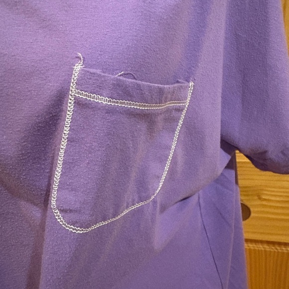 Anne Klein Purple Boxy Relaxed pocket T-Shirt with white contrast stitching - Picture 3 of 11
